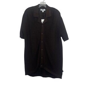 DKNY Cotton Grid Knit Camp Shirt Mens Medium Dark Brown New Coastal Preppy